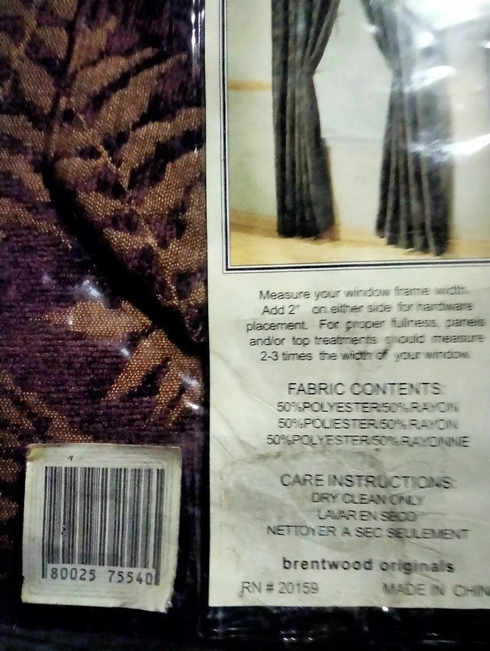 Fossil Brown and Tan Leaf-Pattern Rod Pocket Curtain Panel Plum Curtains Linens